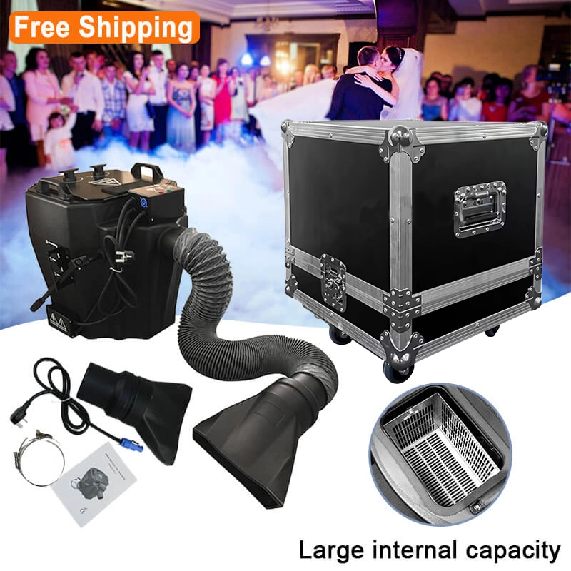 Free Shipping 6000w/3500w  low fog adjustable dry ice machine with wheeled cart.
