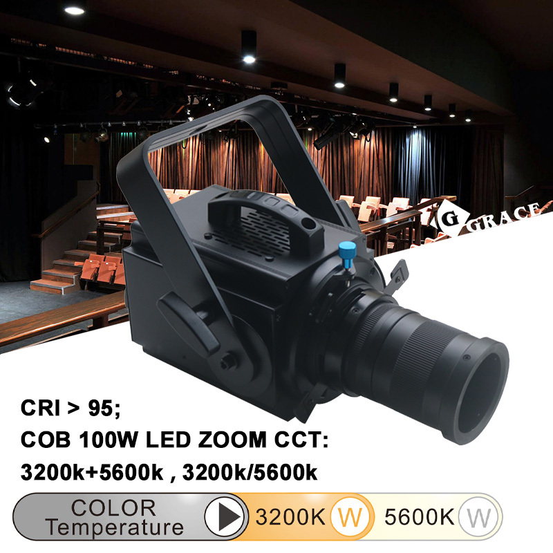 100W CCT3200K+/5600K 20-40 Beam Angle Led Studio Light PWM CRI>95 Zoom Profile Spot Light