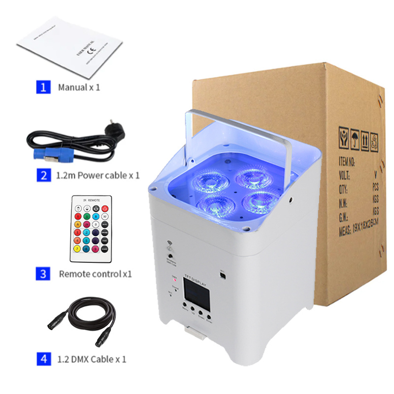 Free shipping 4*18W RGBWAUv 6in1 Wireless Battery LED Uplights 8PCs