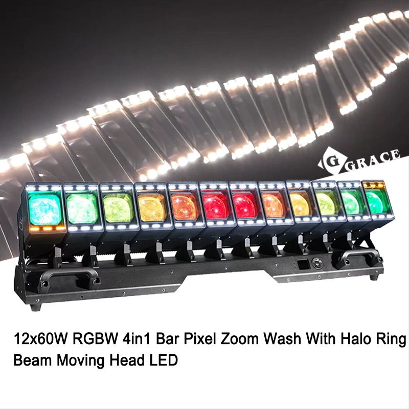 Igracelite 12x60W RGBW 4in1 Bar Pixel Zoom Wash With Halo Ring Beam Moving Head LED