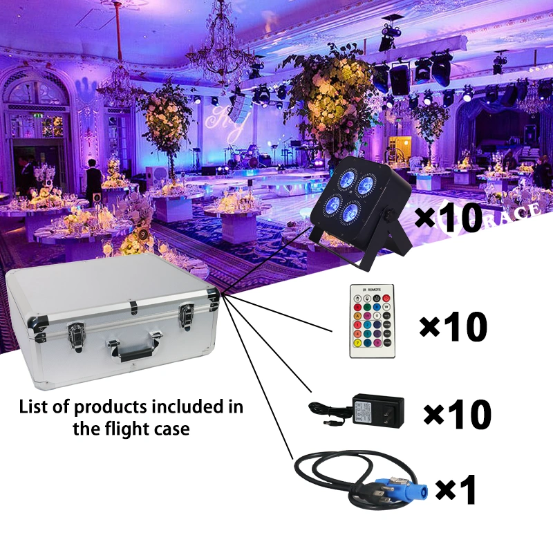 Igracelite 4*18w 5000mAh wireless app control battery LED uplights with flight case
