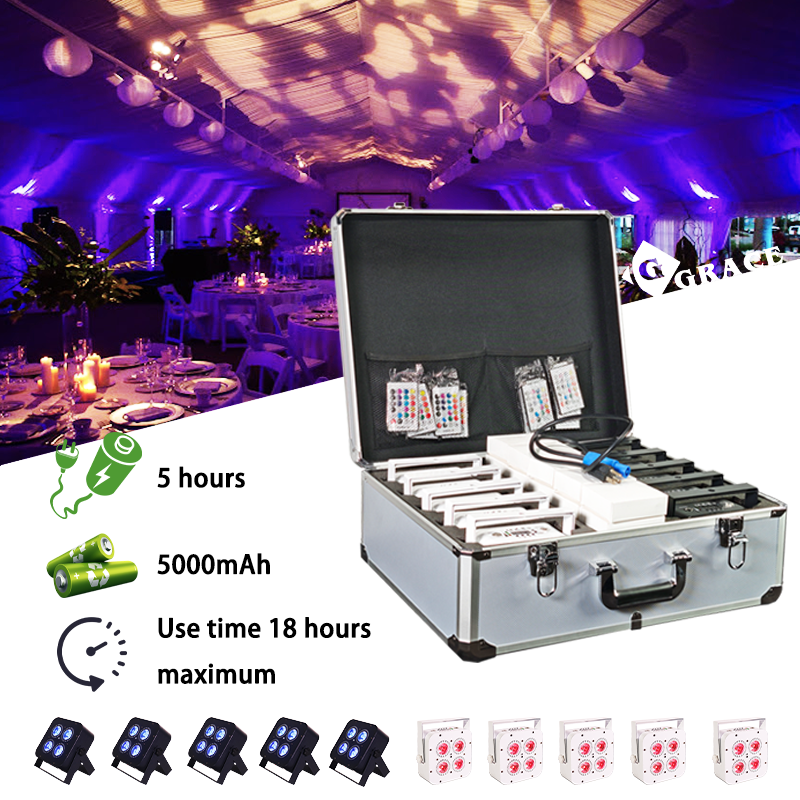 Igracelite 4*18w 5000mAh wireless app control battery LED uplights with flight case