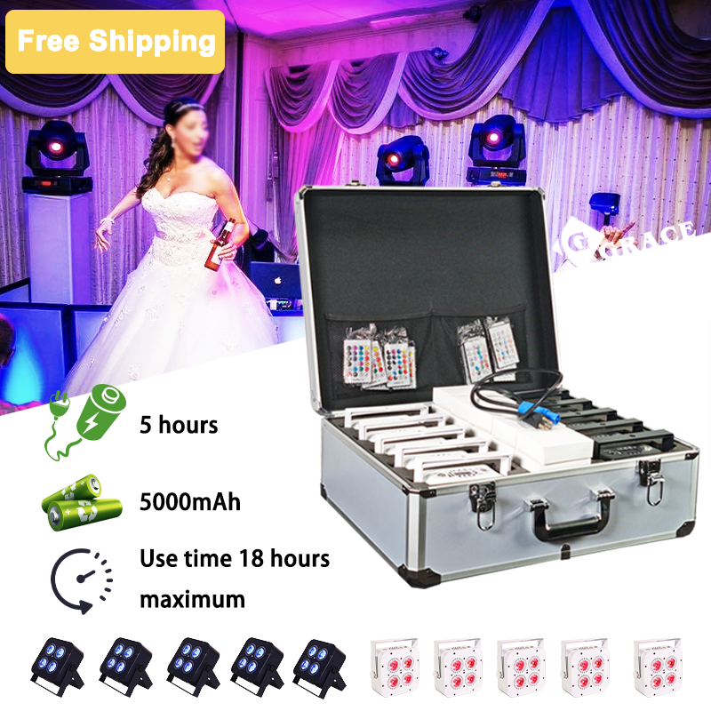 Free shipping 4*18w 5000mAh battery LED uplights wireless app control for party wedding event with flight case