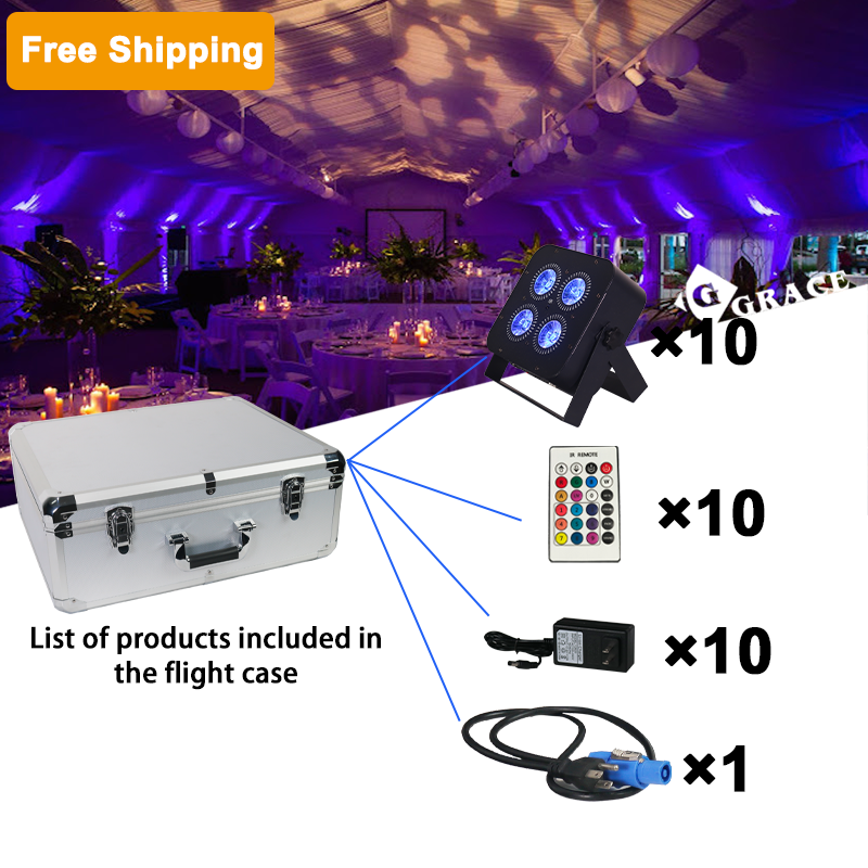 Free shipping 4*18w 5000mAh battery LED uplights wireless app control for party wedding event with flight case