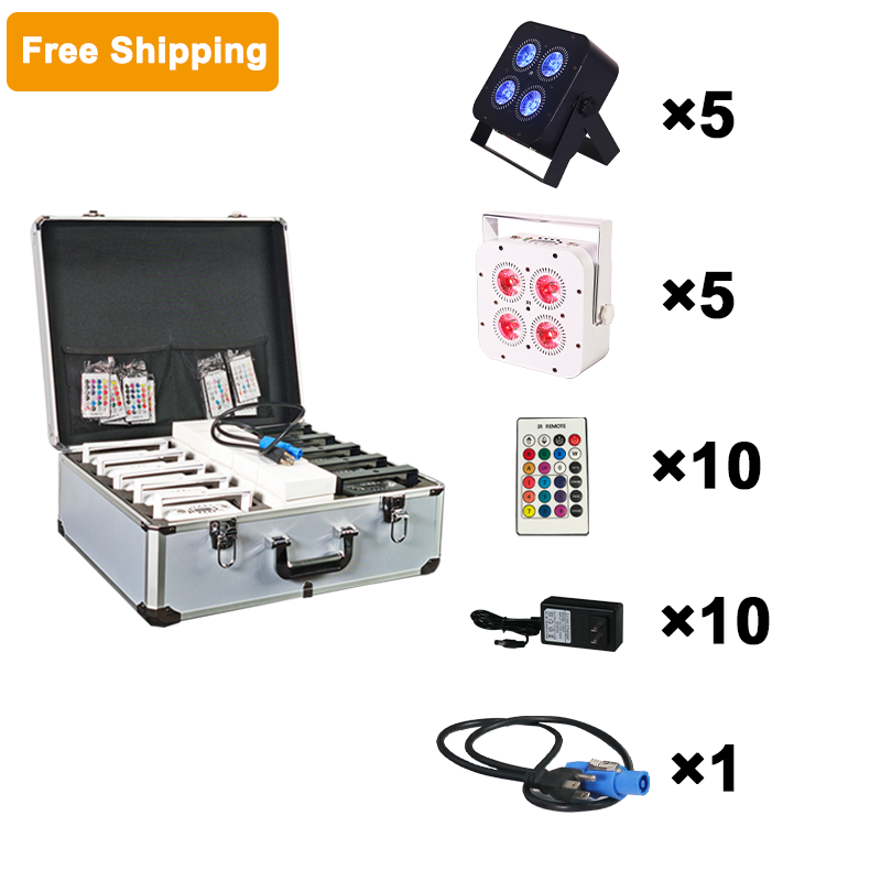Free shipping 4*18w 5000mAh battery LED uplights wireless app control for party wedding event with flight case