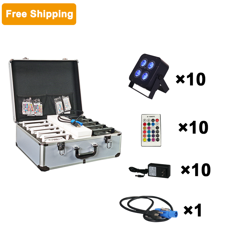 Free shipping 4*18w 5000mAh battery LED uplights wireless app control for party wedding event with flight case