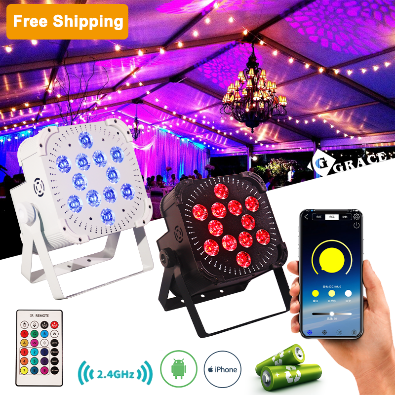 Free Shipping 12*18w rgbwauv wireless battery Dmx led par lights
