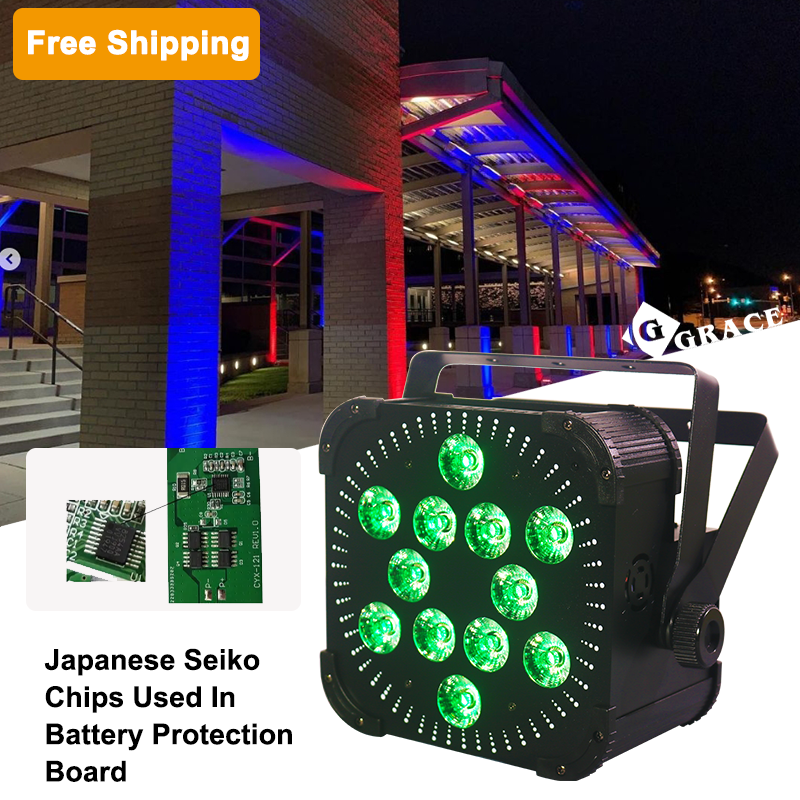 Free Shipping 12*18w rgbwauv wireless battery Dmx led par lights