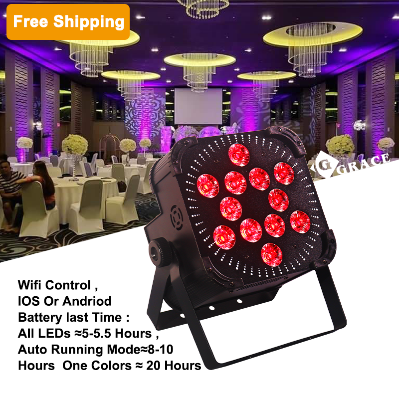 Free Shipping 12*18w 13200mAh/24000mAh rgbwauv wireless battery dmx led par lights