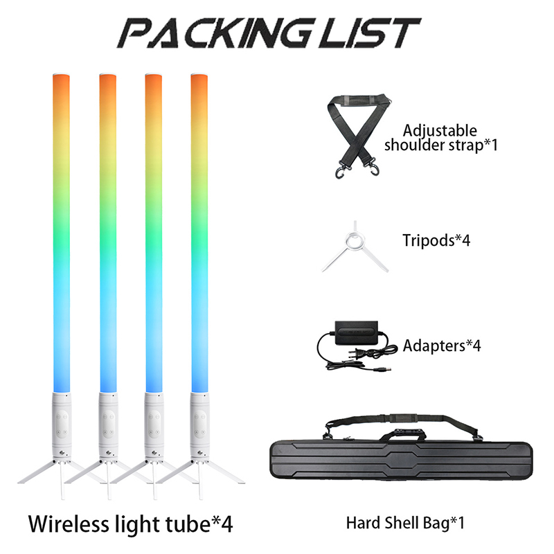 Igracelite 4pcs IP65 waterproof 360 wireless DMX wifi control pixel LED tubes battery light