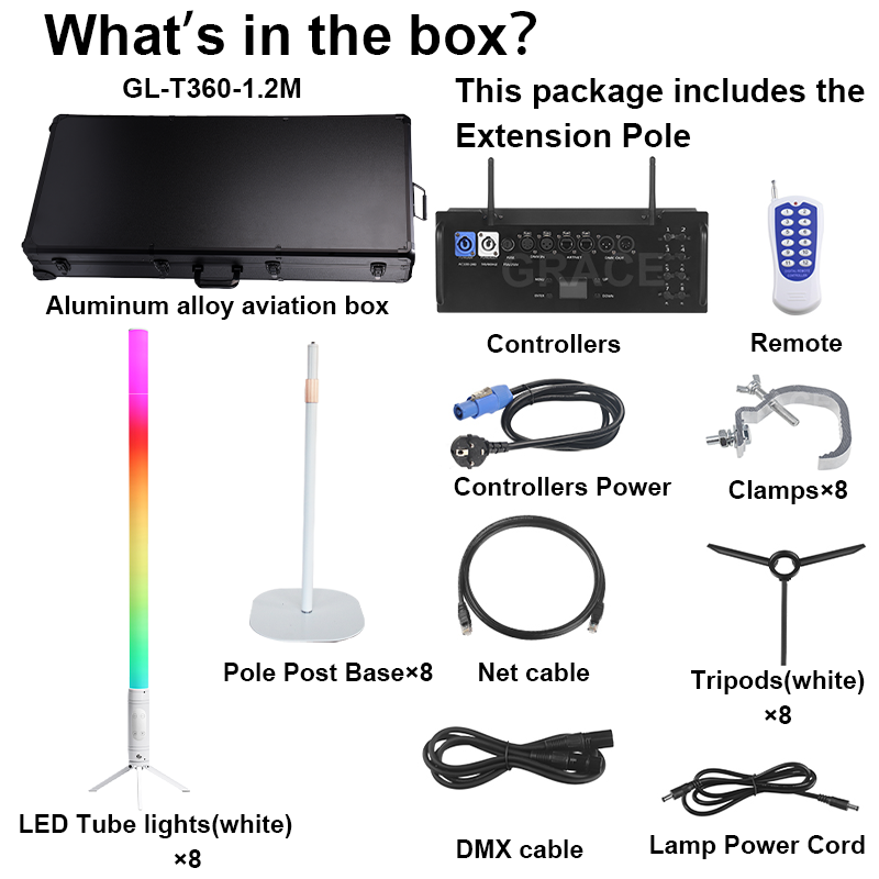 Igracelite 3in1 1.2M 360 Degree LED Tube Light 8pcs 1 set