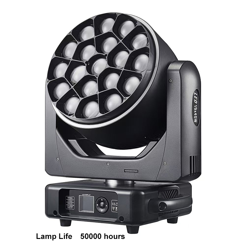 Igracelite K15 Bee Eye 19x40W RGBW 4-in-1 Zoom LED Moving Head Stage Light with Colorful Beam, LED Halo Ring for Dynamic Stage Lighting