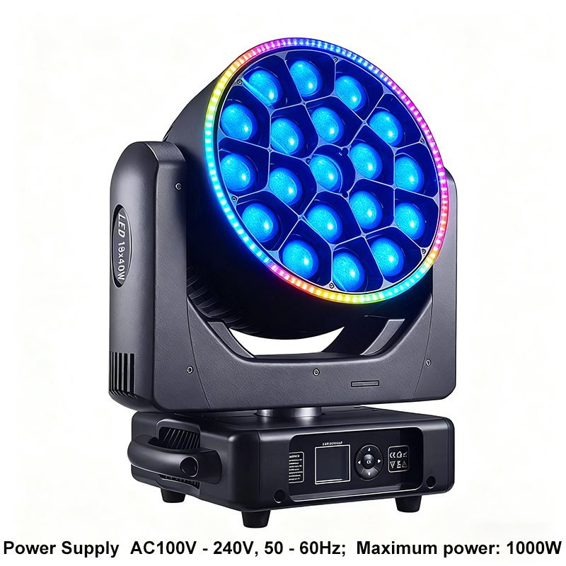 Igracelite K15 Bee Eye 19x40W RGBW 4-in-1 Zoom LED Moving Head Stage Light with Colorful Beam, LED Halo Ring for Dynamic Stage Lighting