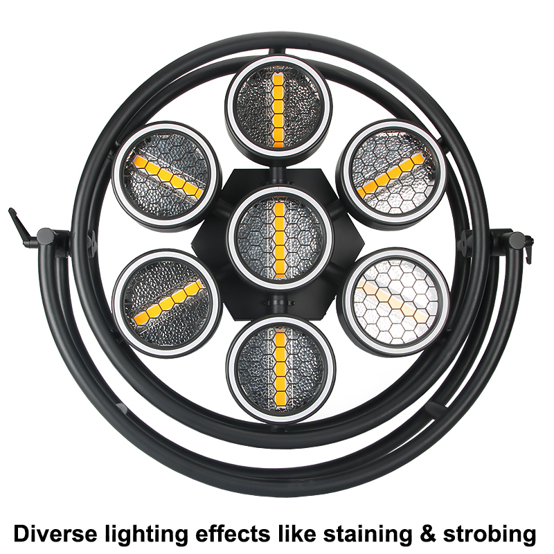Igracelite  7 -Golden Retro Light LED Halo Stage Lighting Kit with Flashing Background Matrix, Warm White COB Lights for Concert Party Club Bar DJ Events