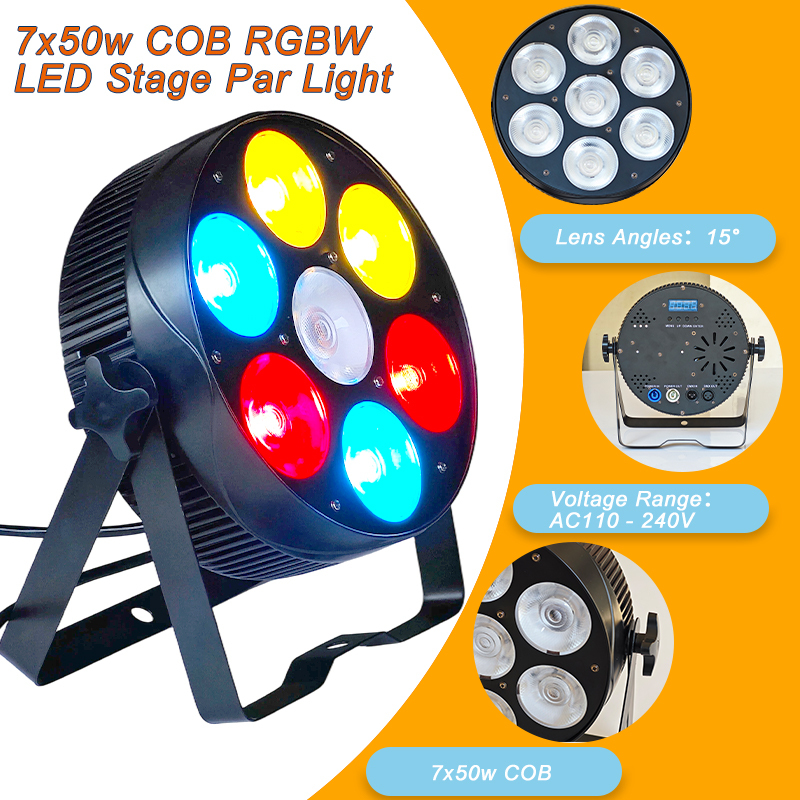 Igracelite 7x50W RGBW COB Par Light DMX512, 350W LED Stage Light with Cool White 6000K Warm White 3000K RGBW 6500K, 0-100% Dimming, 8/32CH Master-Slave for Wedding DJ Event Lighting