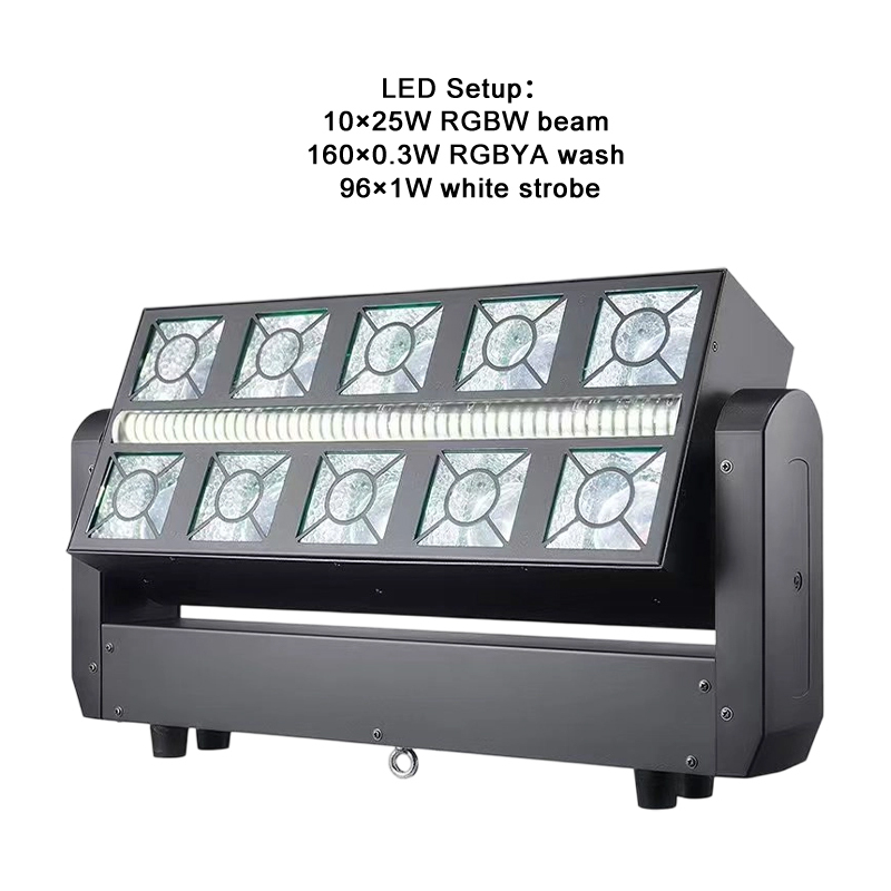 Igracelite 350W Beam Moving Head Light 3-in-1: Beam Wash Strobe with 10x25W RGBW Beam, 160x0.3W RGBYA Wash & 96x1W Strobe LEDs for DJ Club Stage Lighting