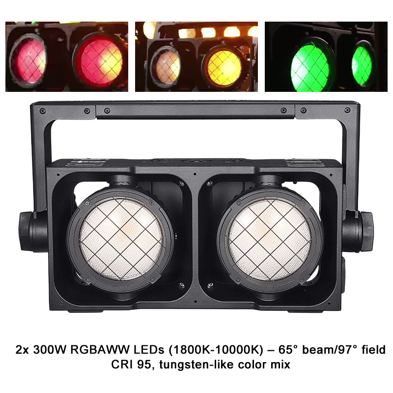 Igracelite IP65 Waterproof LED Blinder Lights 2x300W RGBAWW, CRI 95 DMX512/RDM Stage Lighting with Tungsten Effect for Concert Event, 1800K-10000K, 65° Beam 97° Spot