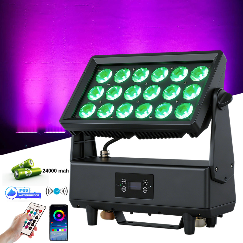 Igracelite 18x12W RGBWA UV 6-in-1 LED Wall Washer Light, IP65 Waterproof Battery Powered Wireless DMX Uplight with 24000mAh Battery, 15° Lens for Stage Events & Parties