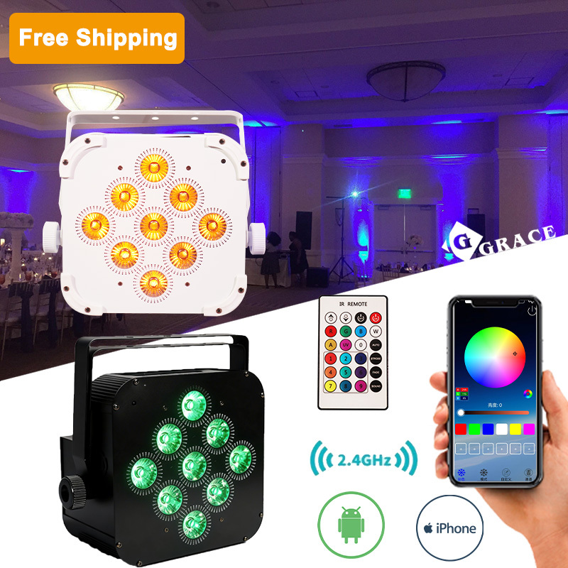 Free Shipping 9*18W Rgbwauv 6in1 Wifi Wireless Dmx Remote Control Battery Powered LED Par