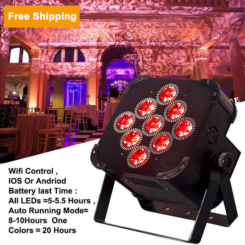 Free Shipping 9*18W Rgbwauv 6in1 Wifi Wireless Dmx Remote Control Battery Powered LED Par