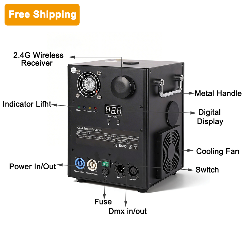 Free Shipping 650W Cold Spark Firework Machine Packing With Carton /White Or Black 2Pcs