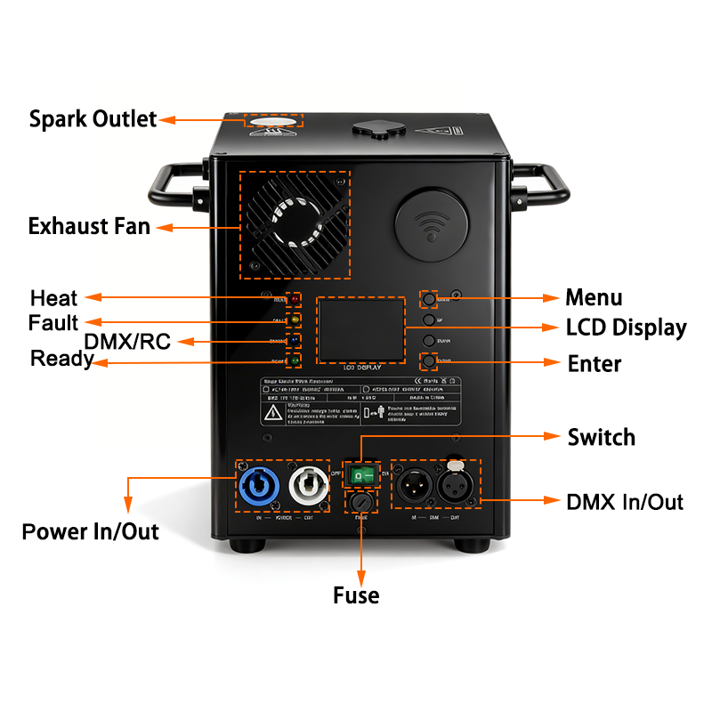 Igracelite 500W DMX512 & Wireless Remote Control Cold Spark Machine, 3 Motors Separation Drive with Auto Cleaning, 1-5m Fountain Height (5 Gears DMX / 3 Gears Remote) for Wedding Party Disco Show