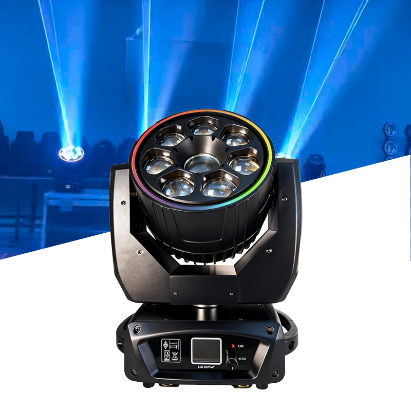 Igracelite 7x40W RGBW Bee Eye Moving Head Light, 3-in-1 Stage Light with 8W RGB Animation Laser & RGB Halo Ring, Pixel Control Zoom Wash Beam Professional DMX Lighting for DJ Nightclub Concert Event Stage