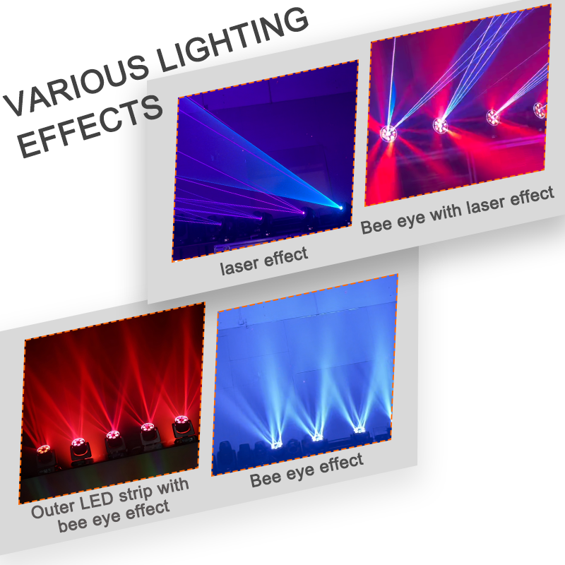 Igracelite 7x40W RGBW Bee Eye Moving Head Light, 3-in-1 Stage Light with 8W RGB Animation Laser & RGB Halo Ring, Pixel Control Zoom Wash Beam Professional DMX Lighting for DJ Nightclub Concert Event Stage
