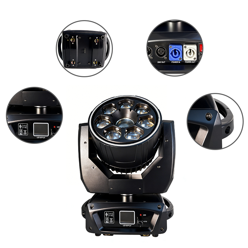Igracelite 7x40W RGBW Bee Eye Moving Head Light, 3-in-1 Stage Light with 8W RGB Animation Laser & RGB Halo Ring, Pixel Control Zoom Wash Beam Professional DMX Lighting for DJ Nightclub Concert Event Stage