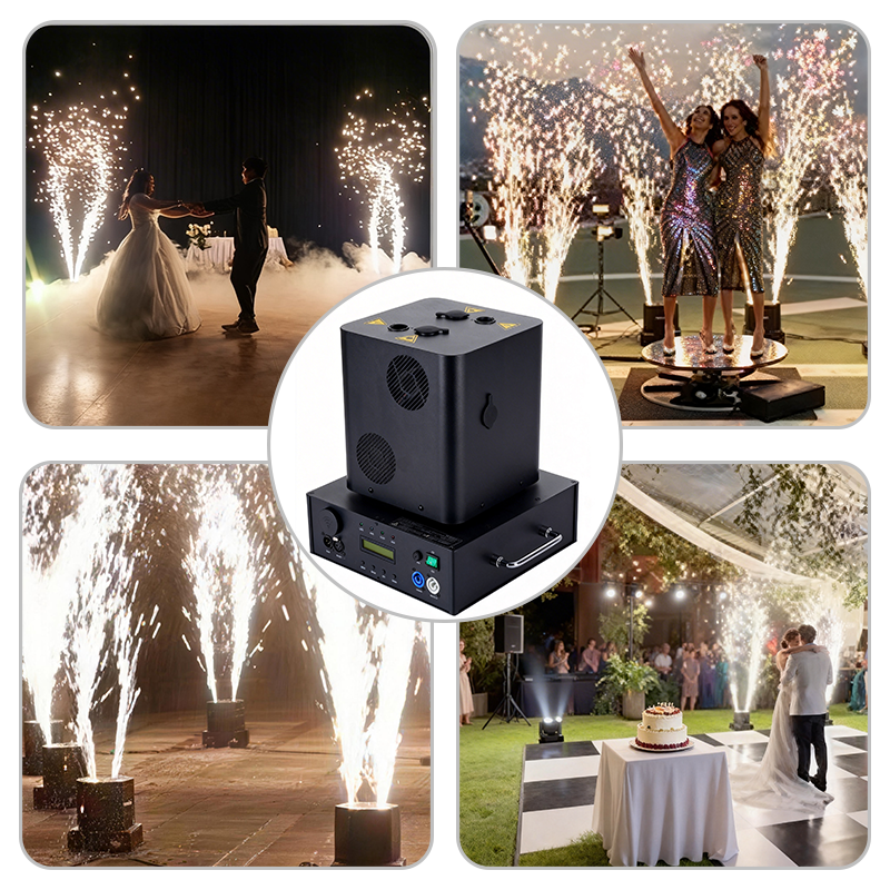 Igracelite 1250W Dual Head Rotating Cold Spark Machine, 360° Spin Stage Effect Sparkler, 1-5m Height Thick Spray, DMX512 & Remote Control with Auto Cleaning, 7 Motors Pro Spark Fountain for Wedding, Party and Events