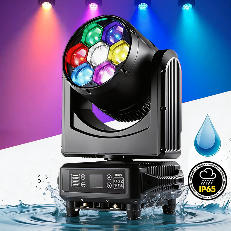 Igracelite LED Bee Eye Moving Head Light 7x60W RGBW 4-in-1 IP65 Waterproof Stage Light, 4°-55° Zoom, 360° Rotating Lens Kaleidoscope FX, Full Pixel Control & Linear CTO, DMX512 ArtNet for Outdoor Concert Events