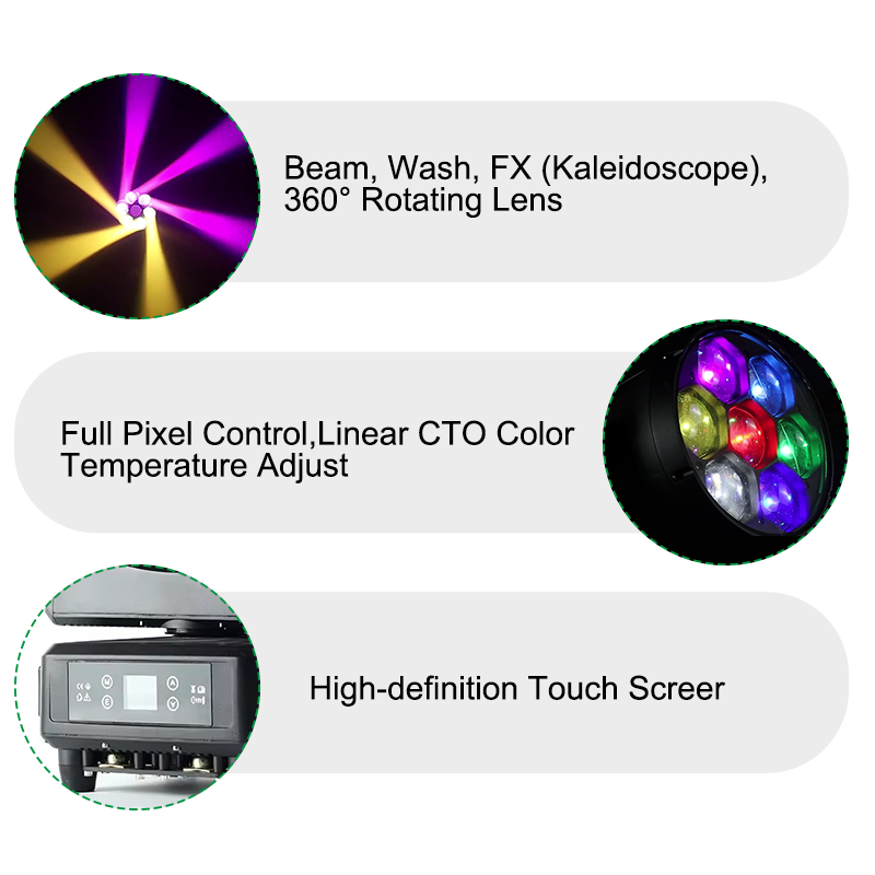 Igracelite LED Bee Eye Moving Head Light 7x60W RGBW 4-in-1 IP65 Waterproof Stage Light, 4°-55° Zoom, 360° Rotating Lens Kaleidoscope FX, Full Pixel Control & Linear CTO, DMX512 ArtNet for Outdoor Concert Events