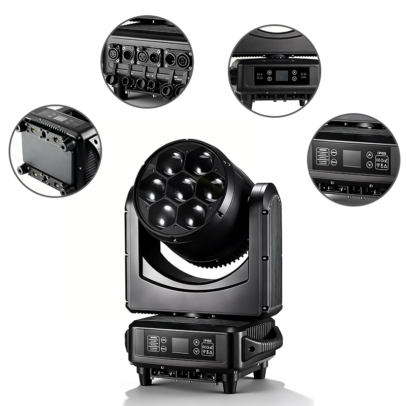 Igracelite LED Bee Eye Moving Head Light 7x60W RGBW 4-in-1 IP65 Waterproof Stage Light, 4°-55° Zoom, 360° Rotating Lens Kaleidoscope FX, Full Pixel Control & Linear CTO, DMX512 ArtNet for Outdoor Concert Events