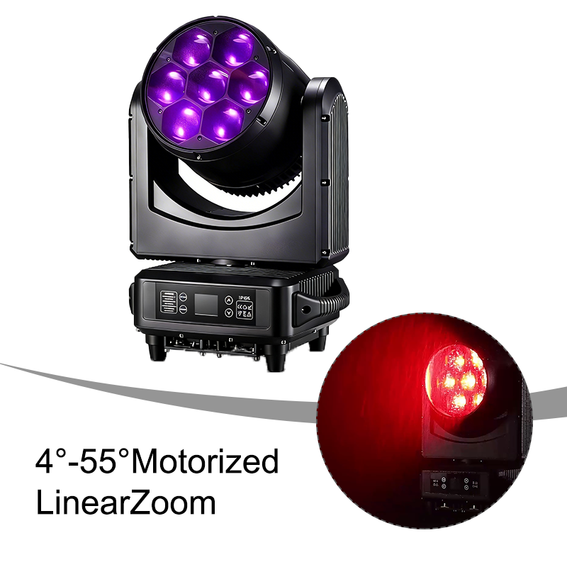 Igracelite LED Bee Eye Moving Head Light 7x60W RGBW 4-in-1 IP65 Waterproof Stage Light, 4°-55° Zoom, 360° Rotating Lens Kaleidoscope FX, Full Pixel Control & Linear CTO, DMX512 ArtNet for Outdoor Concert Events