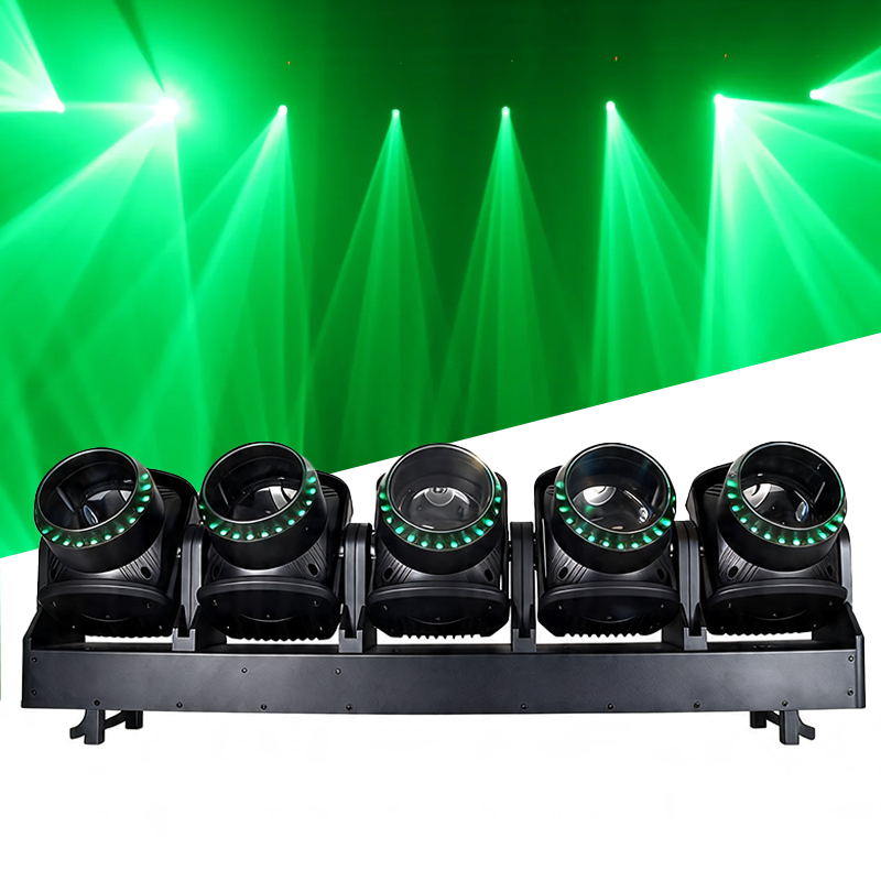 Igracelite 800W 5x120W LED Moving Head Light RGB Lemon Yellow Linear Beam Wash with 120 RGB Halo Ring Effect DMX512 RDM Professional Stage Lighting for DJ Disco Event Club Concert