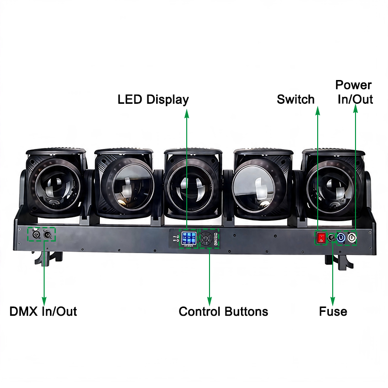 Igracelite 800W 5x120W LED Moving Head Light RGB Lemon Yellow Linear Beam Wash with 120 RGB Halo Ring Effect DMX512 RDM Professional Stage Lighting for DJ Disco Event Club Concert