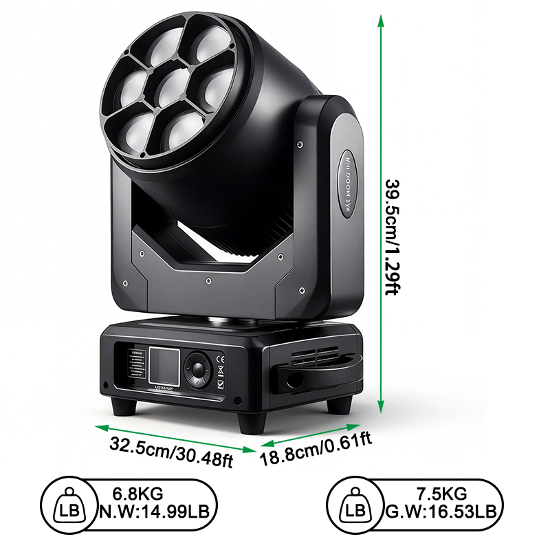 Igracelite 7x60W RGBW 4-in-1 LED Bee Eye Moving Head Light, 4°-60° Motorized Zoom, Single Point Pixel Mapping Control, Honeycomb Effect DMX Stage Lighting for DJ Disco Club Professional Events
