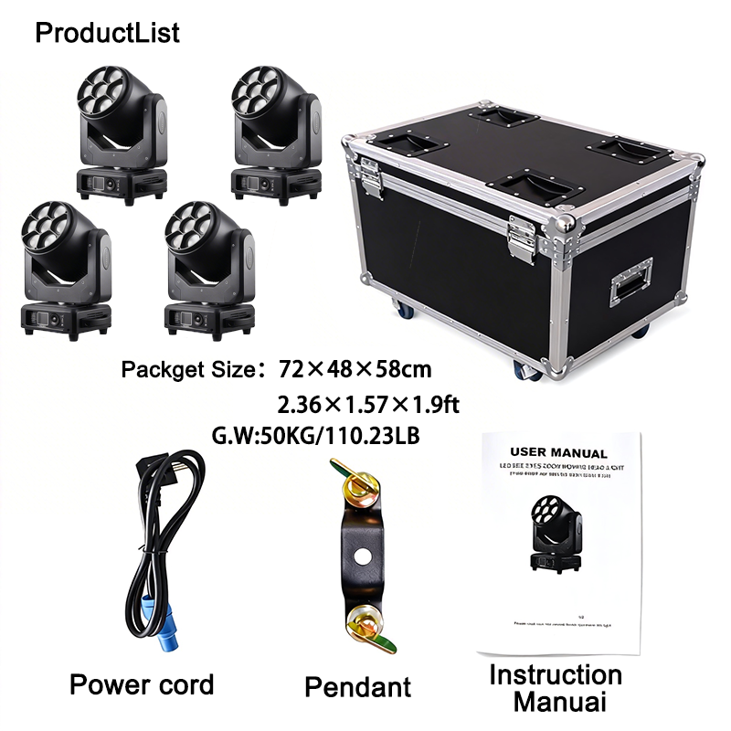 Igracelite 7x60W RGBW 4-in-1 LED Bee Eye Moving Head Light, 4°-60° Motorized Zoom, Single Point Pixel Mapping Control, Honeycomb Effect DMX Stage Lighting for DJ Disco Club Professional Events
