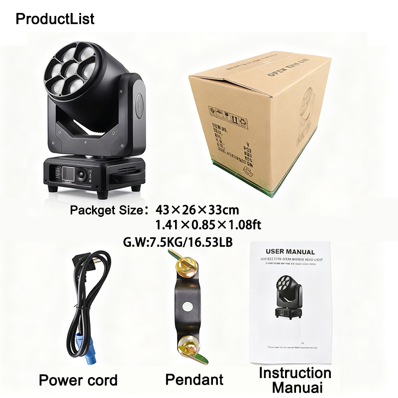 Igracelite 7x60W RGBW 4-in-1 LED Bee Eye Moving Head Light, 4°-60° Motorized Zoom, Single Point Pixel Mapping Control, Honeycomb Effect DMX Stage Lighting for DJ Disco Club Professional Events