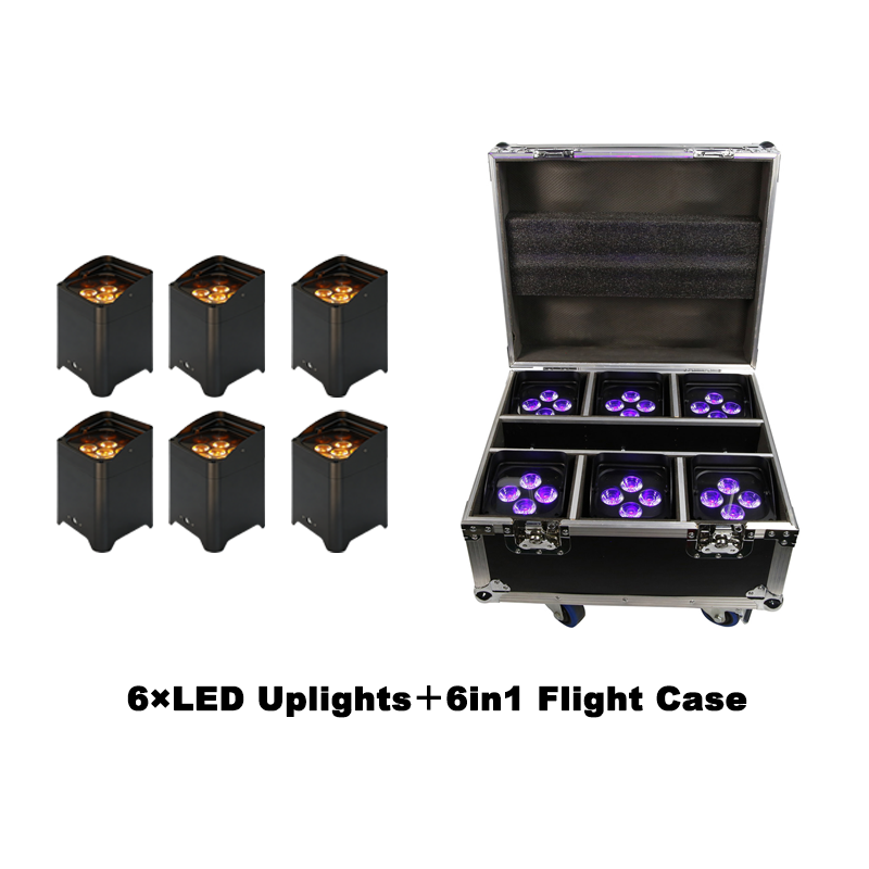 6pcs 6*18w rgbAuV Wireless led uplights with a flightcase