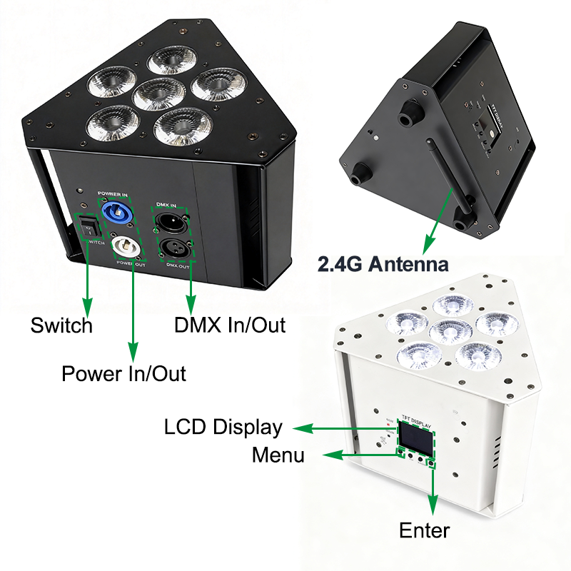 Igracelite 6*18w wireless triangle battery powered led uplights