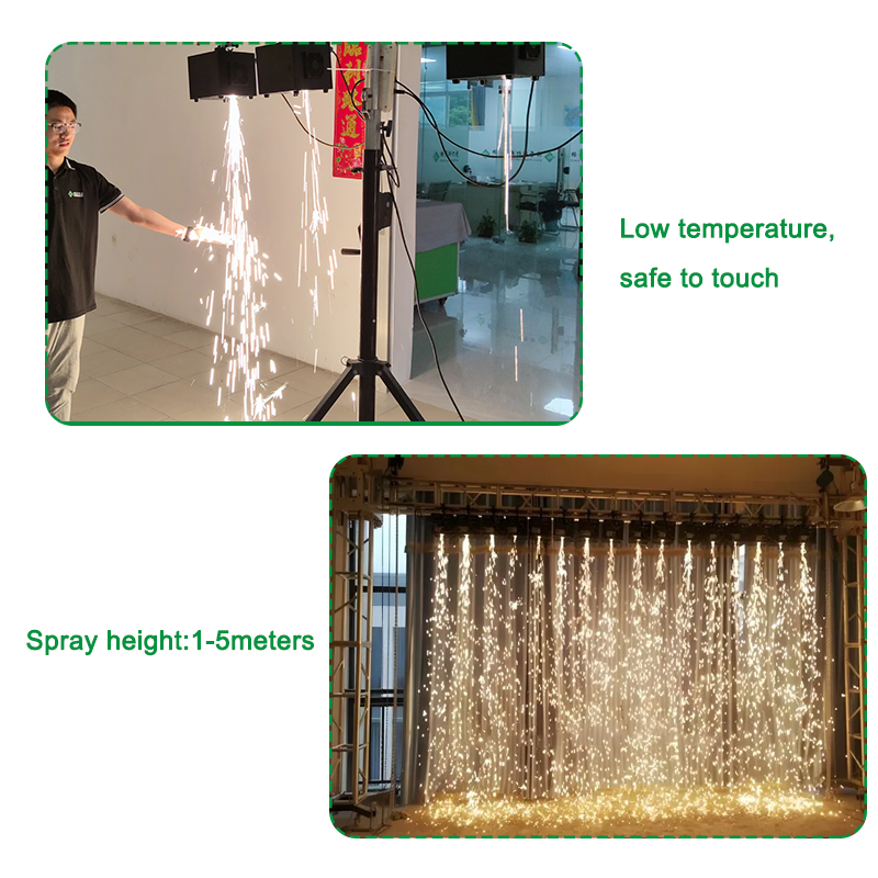 Igracelite 650W Waterfall Cold Spark Machine, Downward Spraying Sparkular for Stage Events, DMX & Remote Control, 1-5M Adjustable Height, Fireworks Water Curtain Effect with Safety Indicator & Aluminum Shell