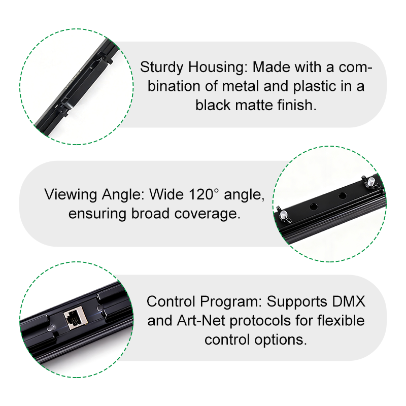Igracelite 1m RGB Digital Pixel Bar Light 40x1 Matrix Individually Controllable SMD5050 LED Strip DMX Art-Net 120CH DC 24V for Stage Projector Show Nightclub Easy Splicing RJ45 Port Matte Black Metal Housing