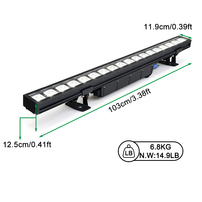 Igracelite IP65 Pixel LED Bar 18x10W RGBW 4-in-1 LED Stage Light, 18-Segment Individual Control, Fanless Silent Outdoor Wall Washer, DMX RDM Support, 103cm 3.4ft Linear Bar for Concerts & Events