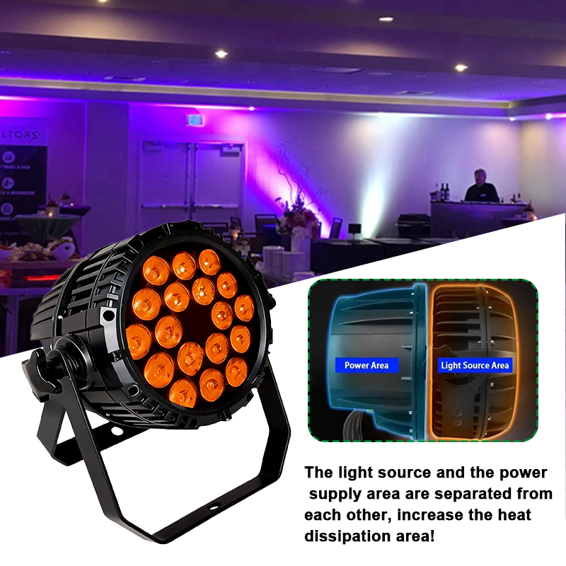 Igracelite 18x8W RGBW 4in1 Waterproof LED Par Light, IP65 Outdoor Stage Lighting with DMX512 Control, 25° Beam Angle for DJ, Nightclub, Wedding, and Event Show - Die-Cast Aluminum Housing