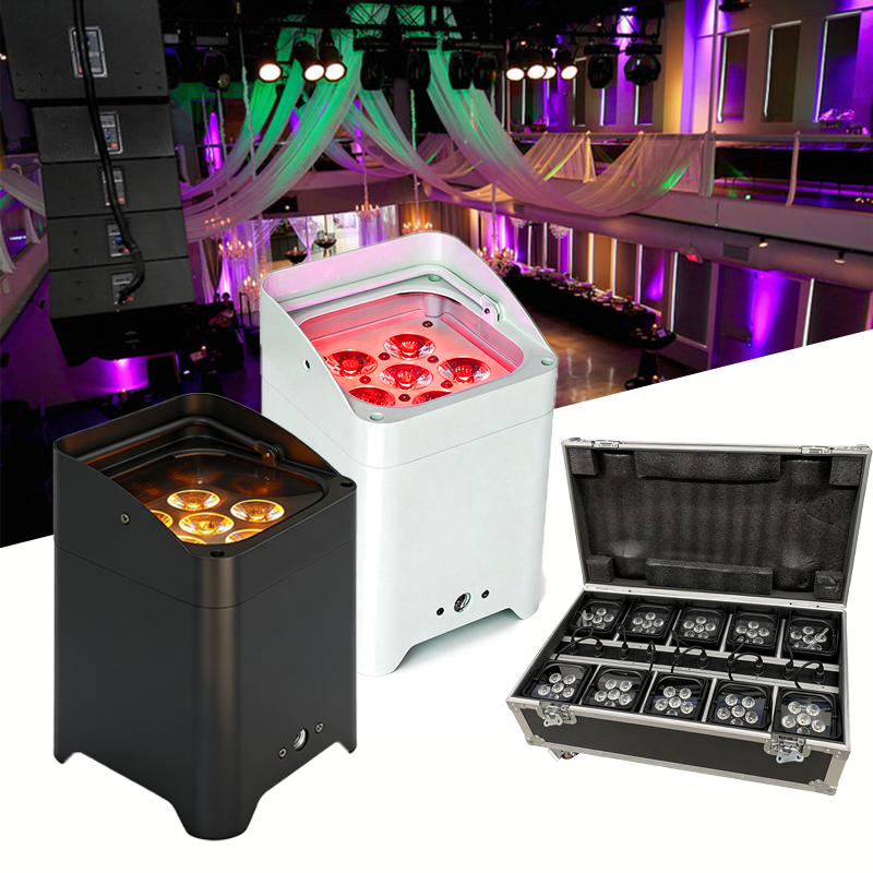 Igracelite Battery Stage Lighting 10-Pack with Charging Flight Case, 6x18W RGBWA+UV 6in1 Wireless DMX WiFi App LED Uplights for DJ Wedding Events