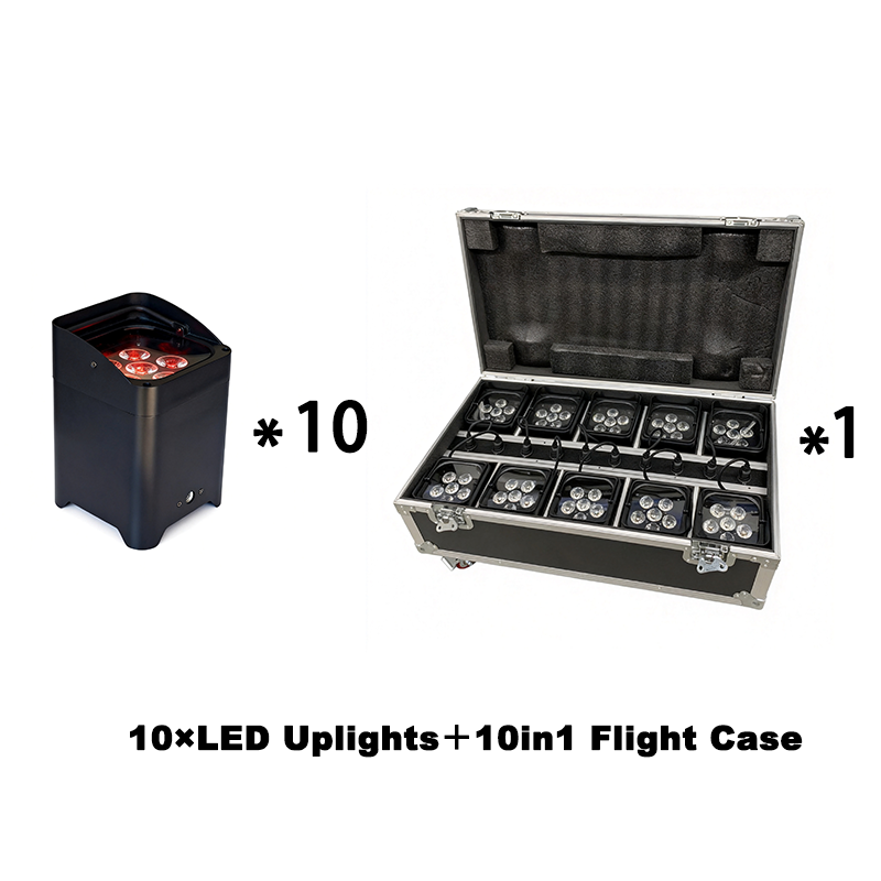 Igracelite Battery Stage Lighting 10-Pack with Charging Flight Case, 6x18W RGBWA+UV 6in1 Wireless DMX WiFi App LED Uplights for DJ Wedding Events