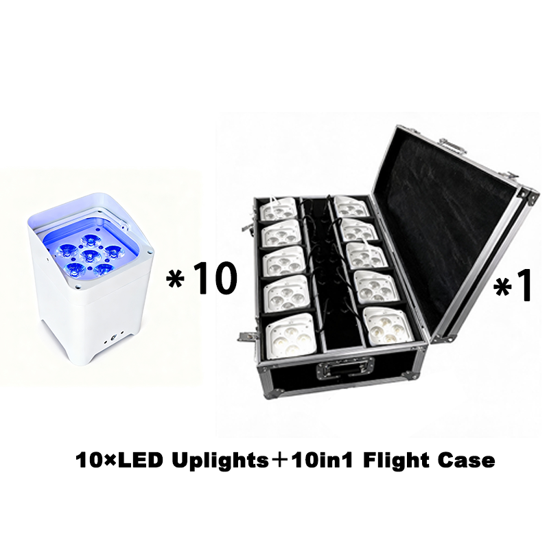 Igracelite Battery Stage Lighting 10-Pack with Charging Flight Case, 6x18W RGBWA+UV 6in1 Wireless DMX WiFi App LED Uplights for DJ Wedding Events
