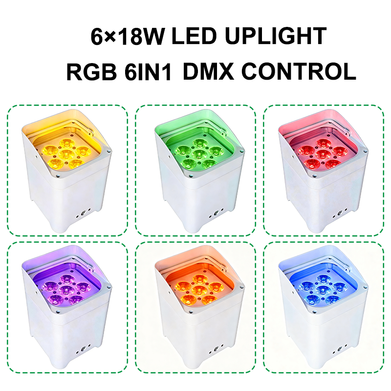 Igracelite Battery Stage Lighting 10-Pack with Charging Flight Case, 6x18W RGBWA+UV 6in1 Wireless DMX WiFi App LED Uplights for DJ Wedding Events