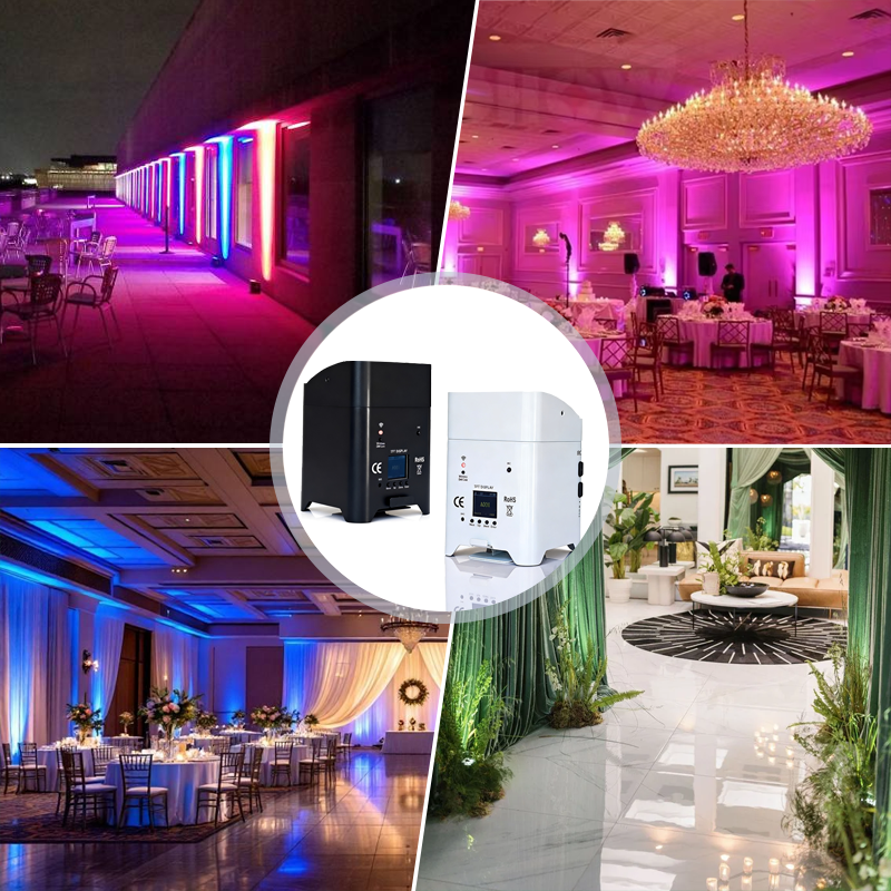 Igracelite Battery Stage Lighting 10-Pack with Charging Flight Case, 6x18W RGBWA+UV 6in1 Wireless DMX WiFi App LED Uplights for DJ Wedding Events